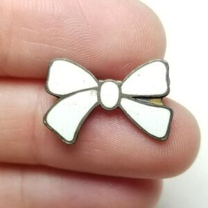 Vintage Sterling Silver White Enamel Bow Shape Brooch, Lapel Pin, Estate
